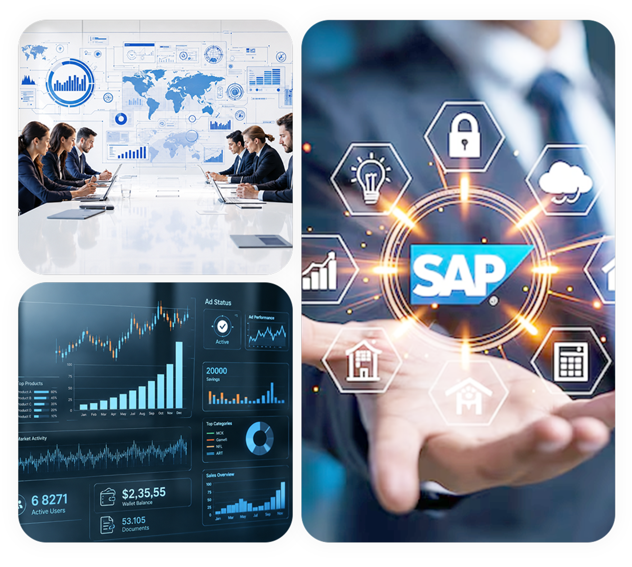 SAP APM, BNAC, IBP for MRO, and Field Service Management dashboard with enterprise analytics, asset performance monitoring, and business planning