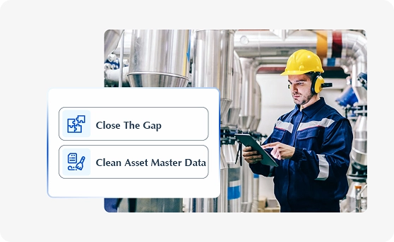 Industrial worker reviewing clean asset master data to close data gaps in asset management.