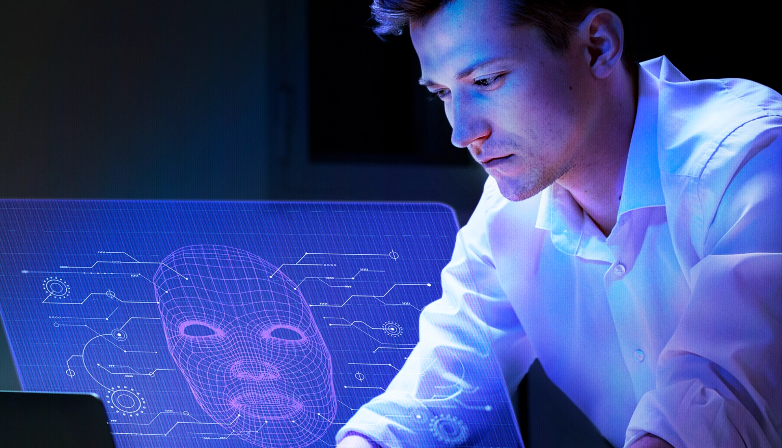 AI copilot interface showing a professional using digital technology for data governance, MDM, and SAP transformation.